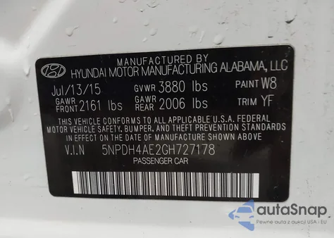 2016 Hyundai Elantra Se from USA, damaged, VIN 5NPDH4AE2GH727178
